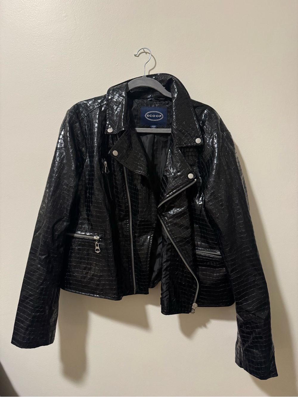 Scoop Black Croc-Texture Moto Jacket